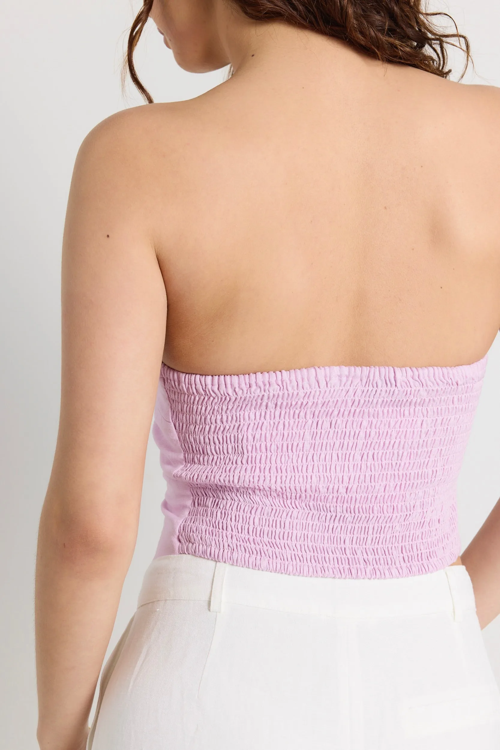 Conceptual Pink Lilac Linen Blend Strapless Top