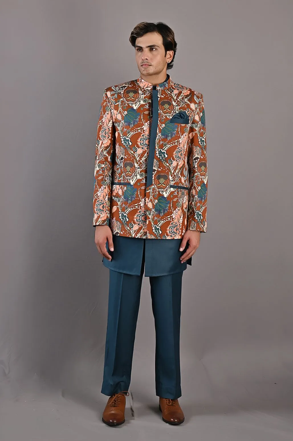 Cosmos Multi Printed Bandhgala Jacket  With Kurta Set
