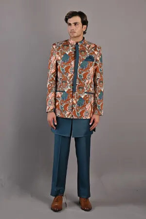 Cosmos Multi Printed Bandhgala Jacket  With Kurta Set
