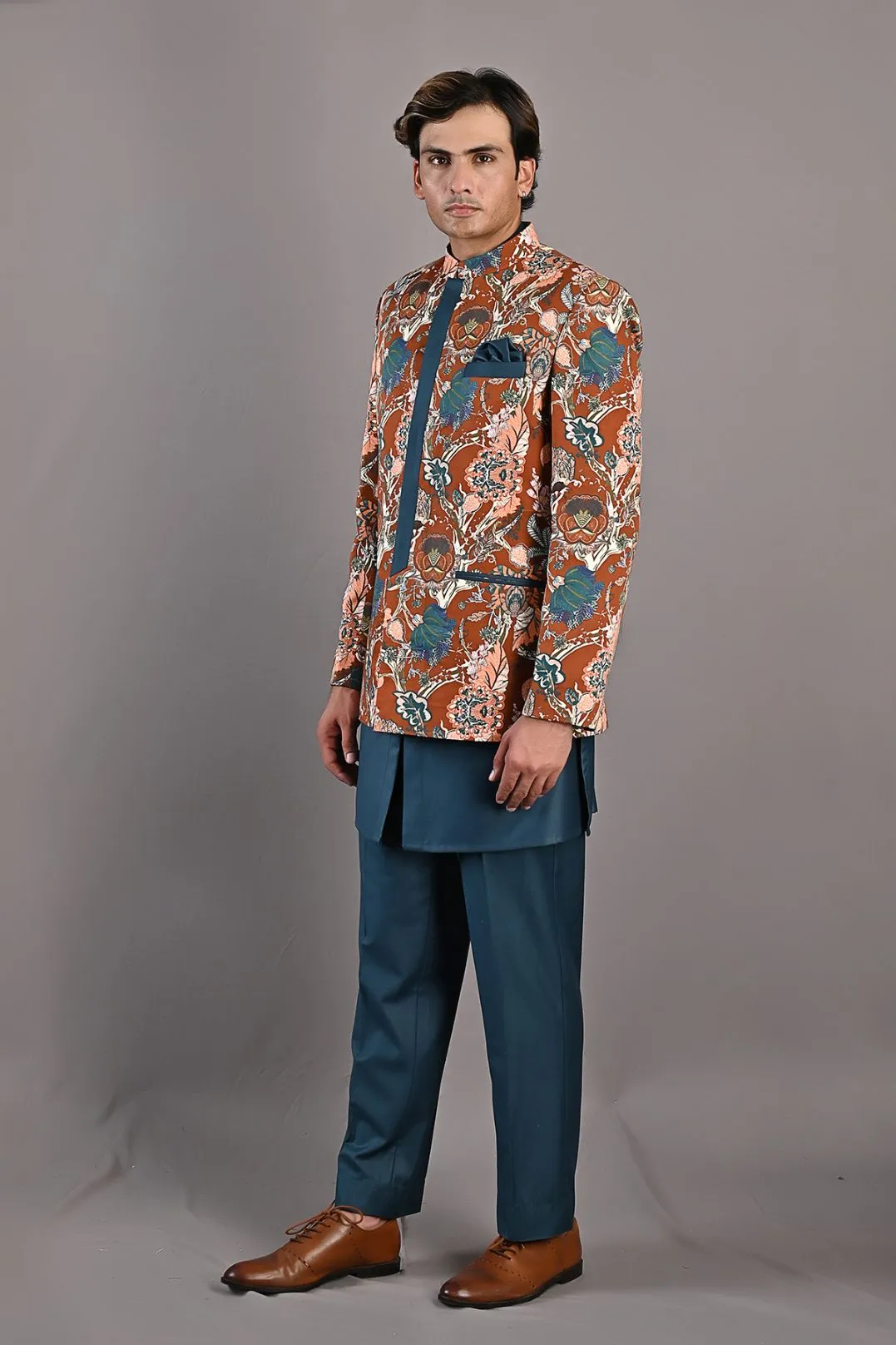 Cosmos Multi Printed Bandhgala Jacket  With Kurta Set
