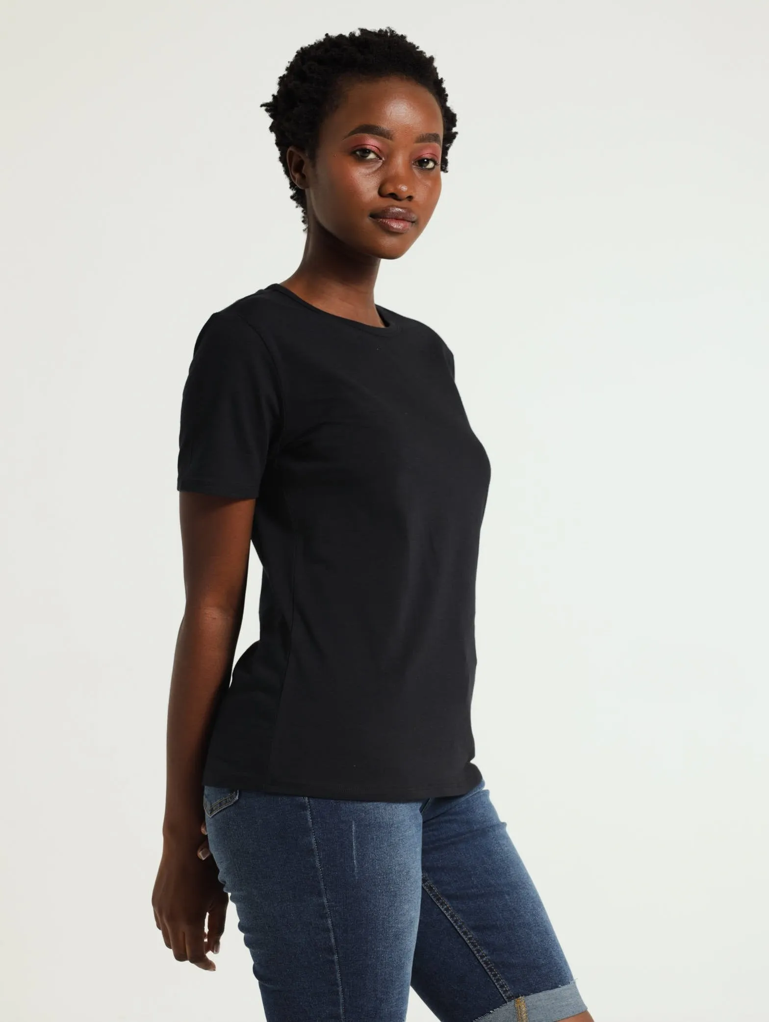 Crew Neck Stretch Tee - Black