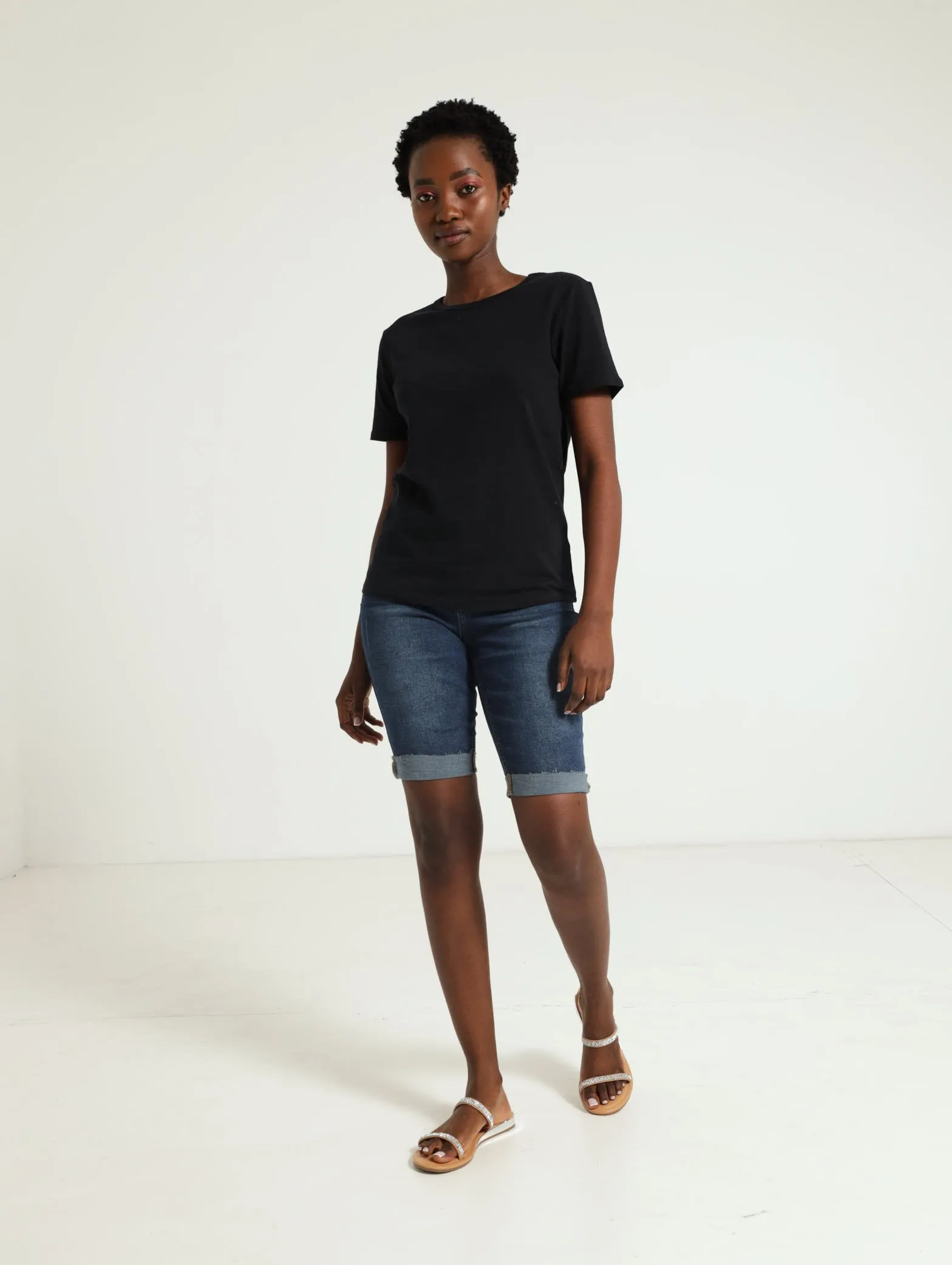 Crew Neck Stretch Tee - Black