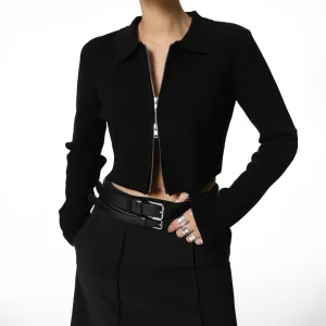 Cropped Knit Cardigan in Black