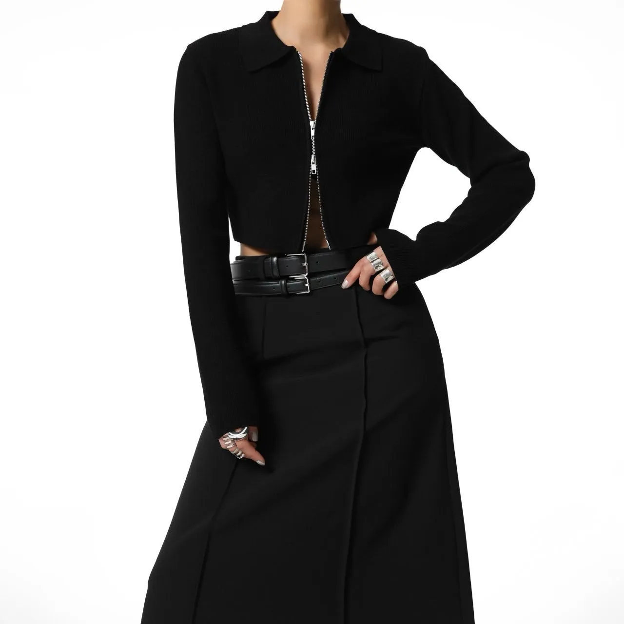 Cropped Knit Cardigan in Black