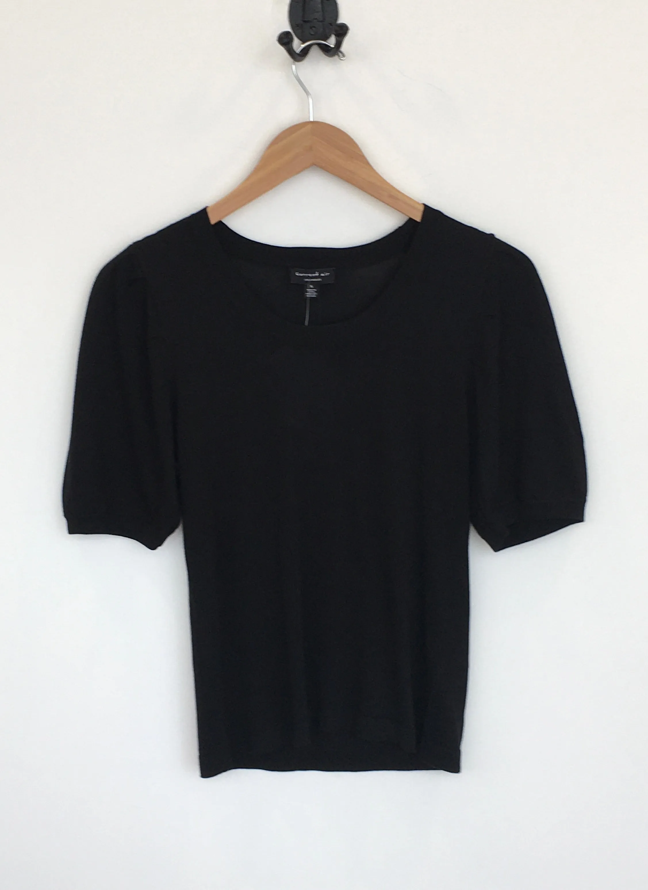 Current Air Black Scoop Neck Elbow Sleeve Top