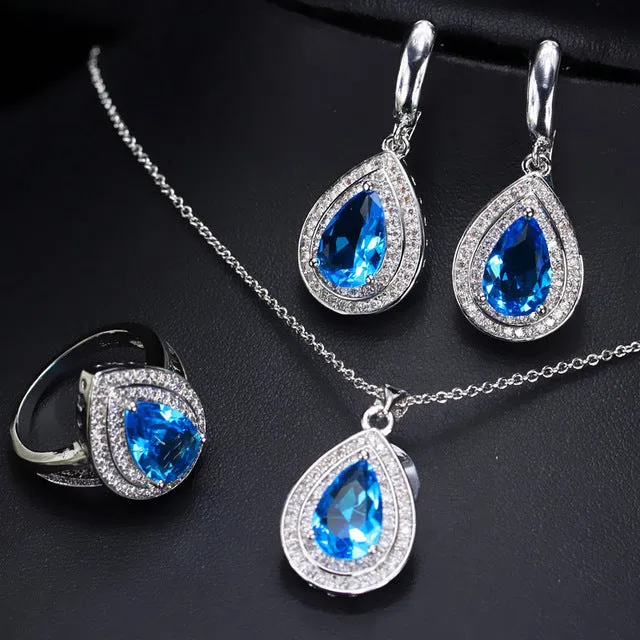 CWWZircons Attractive Champagne Yellow Water Drop Jewelry Set