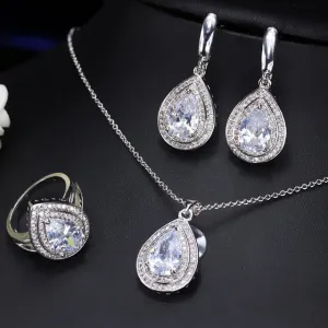 CWWZircons Attractive Champagne Yellow Water Drop Jewelry Set