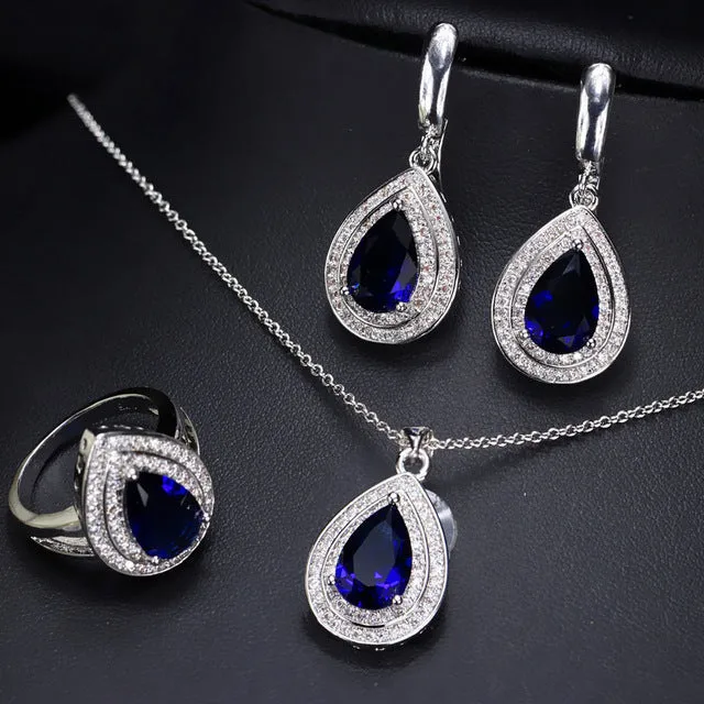 CWWZircons Attractive Champagne Yellow Water Drop Jewelry Set