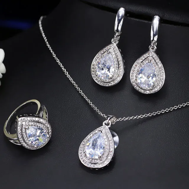 CWWZircons Attractive Champagne Yellow Water Drop Jewelry Set