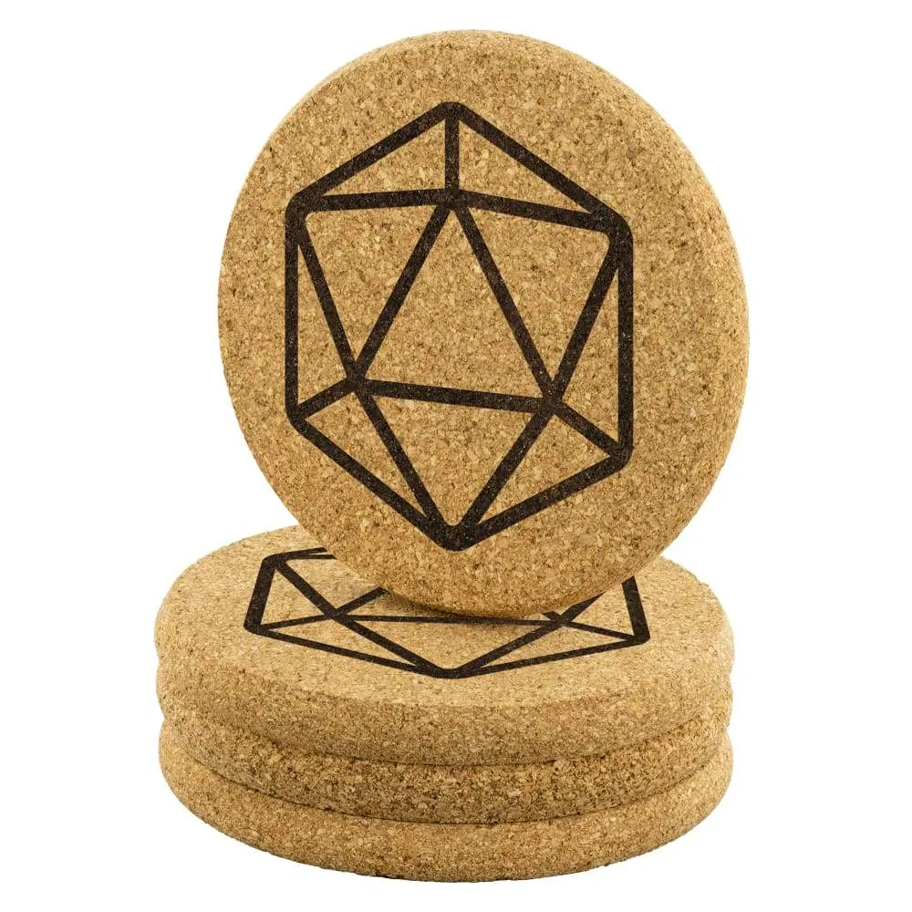 D20 Dice Round Cork Coasters - Set of 4