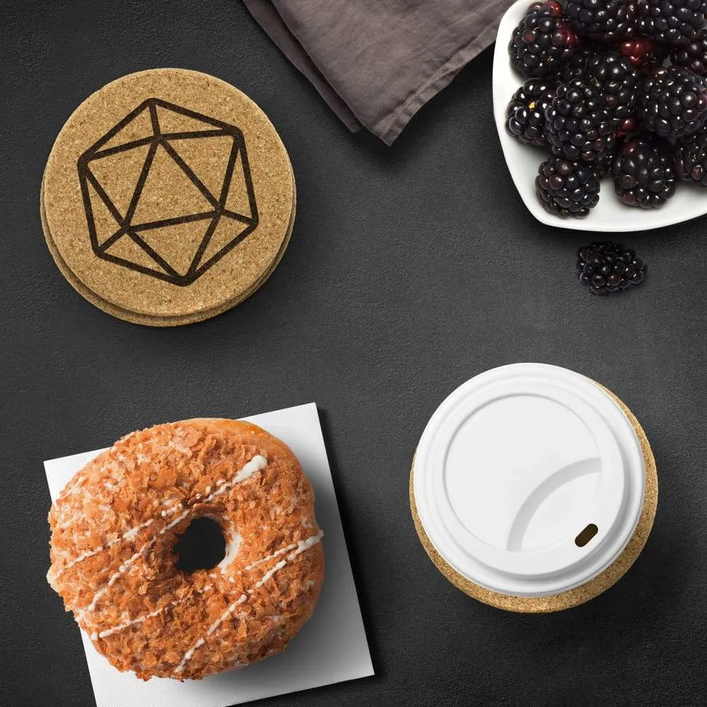 D20 Dice Round Cork Coasters - Set of 4