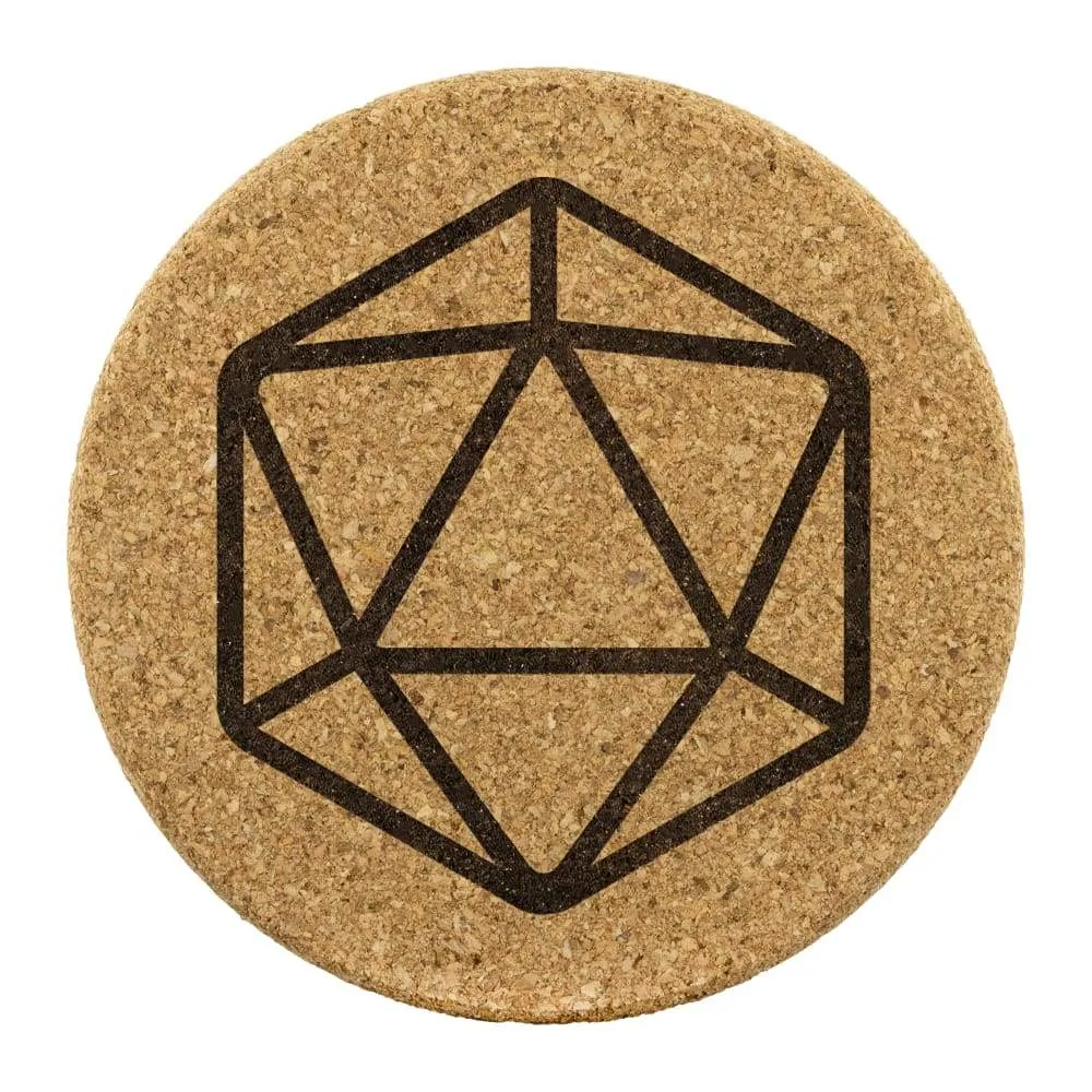D20 Dice Round Cork Coasters - Set of 4