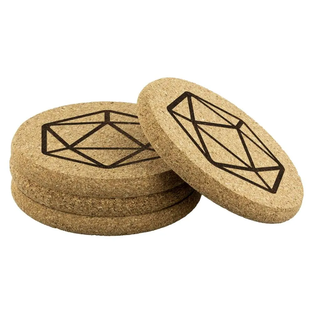 D20 Dice Round Cork Coasters - Set of 4