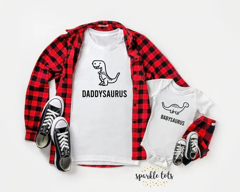 Daddy & Me Dinosaur Matching T-Shirts | Daddysaurus & Babysaurus Personalised Father & Child Set
