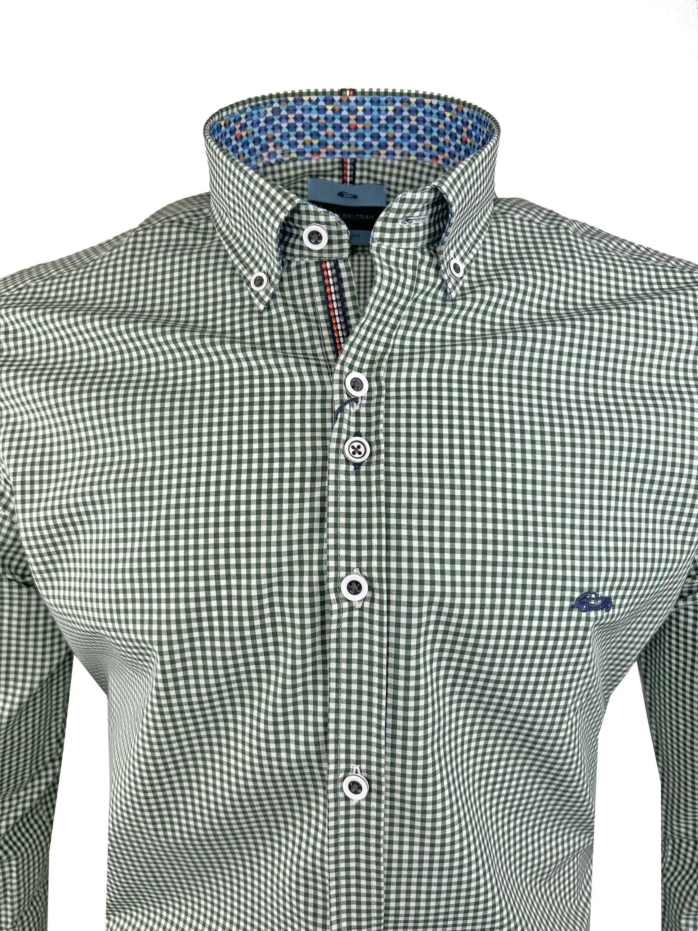 Dario Beltran Men's Troto Long Sleeve Shirt Green Gingham