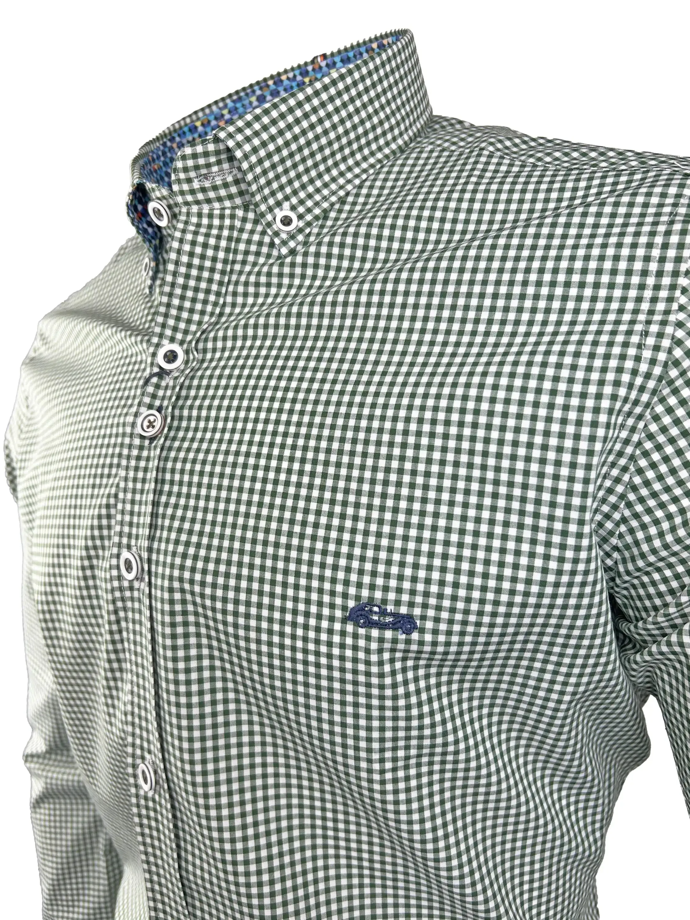 Dario Beltran Men's Troto Long Sleeve Shirt Green Gingham