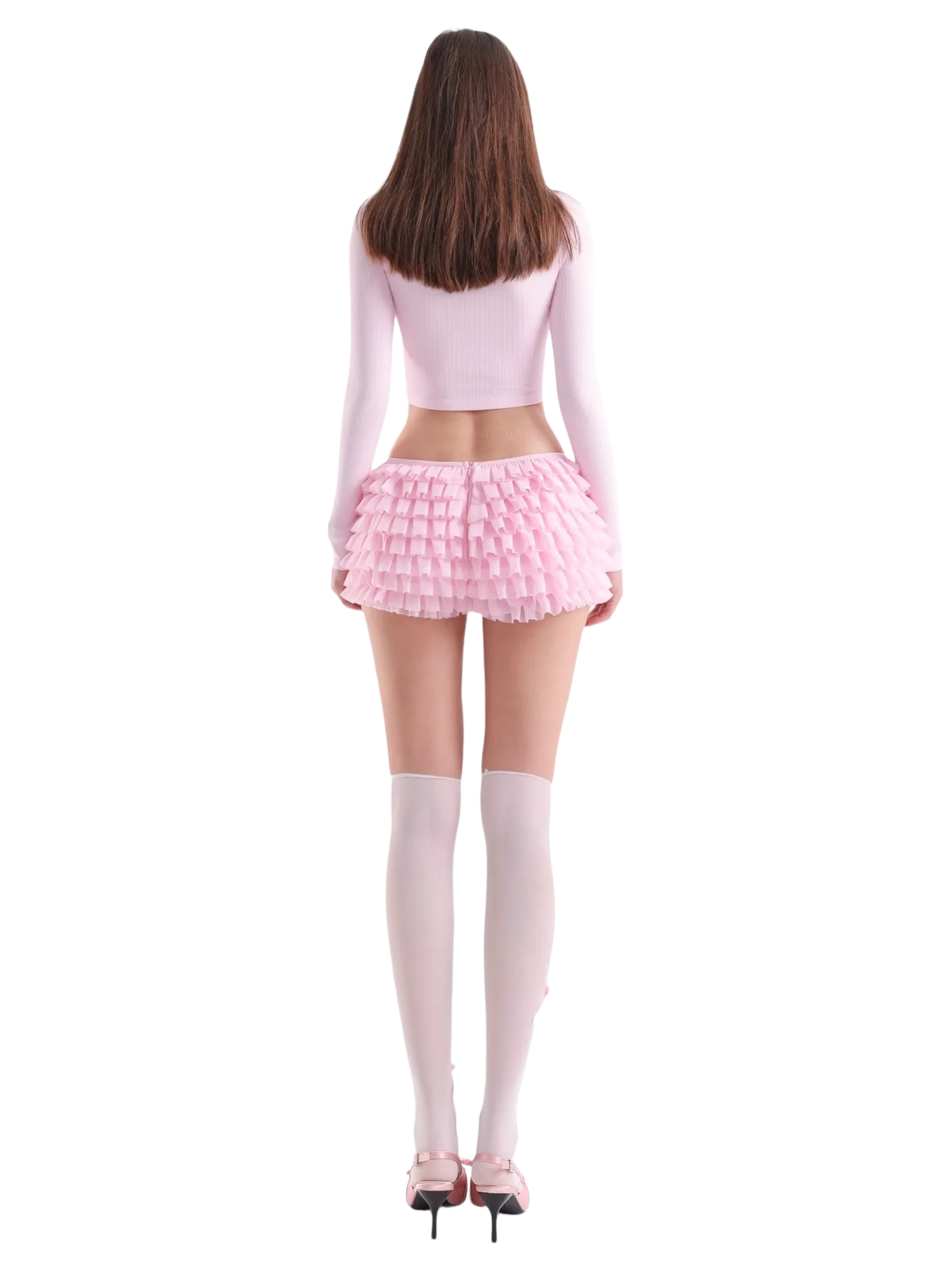 Delicate Pink Chiffon Ruffles Shorts
