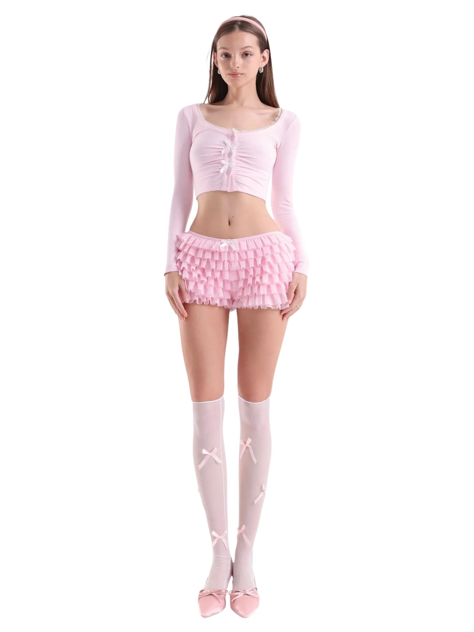 Delicate Pink Chiffon Ruffles Shorts