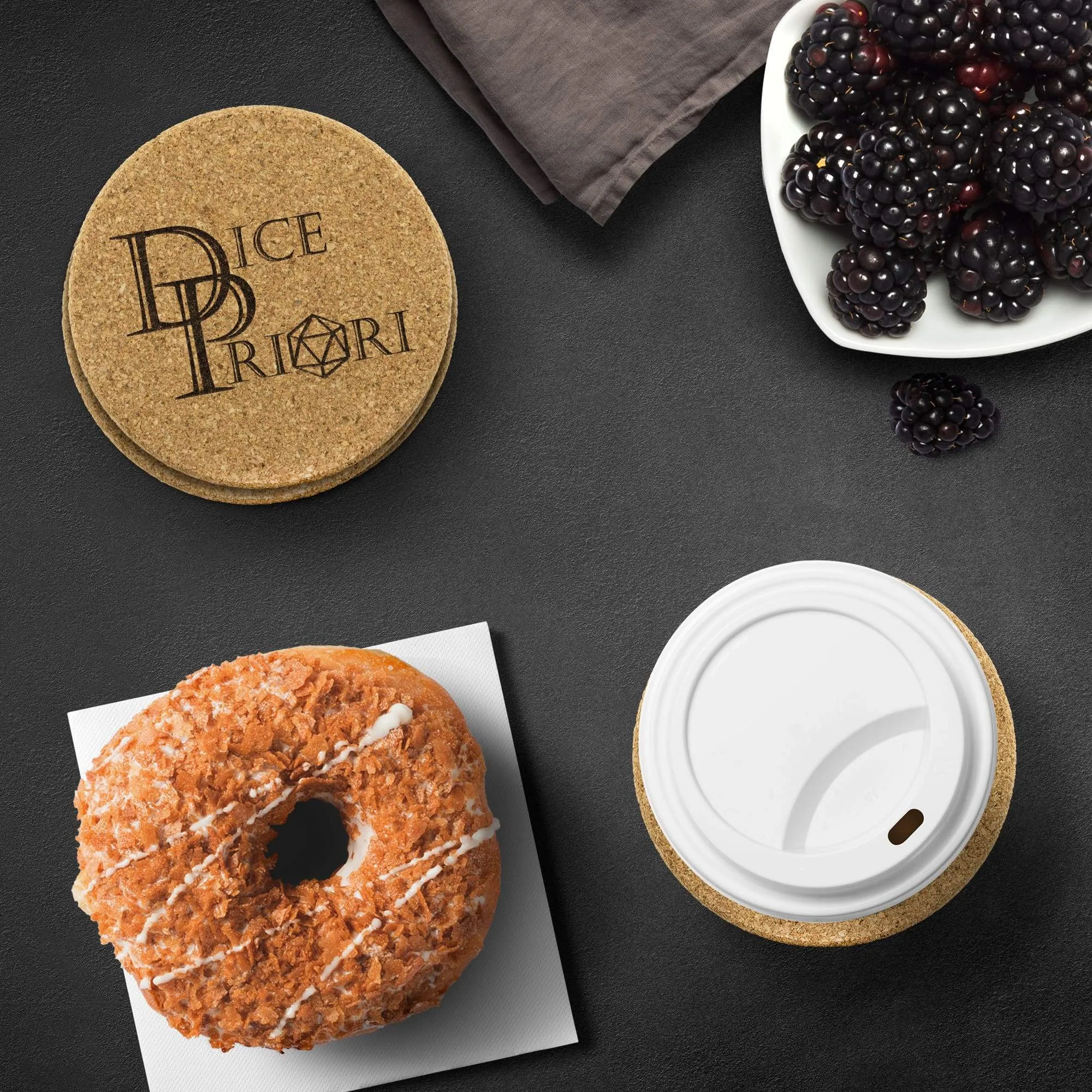 Dice Priori Classic Text Logo Round Cork Coaster (Set of 4)
