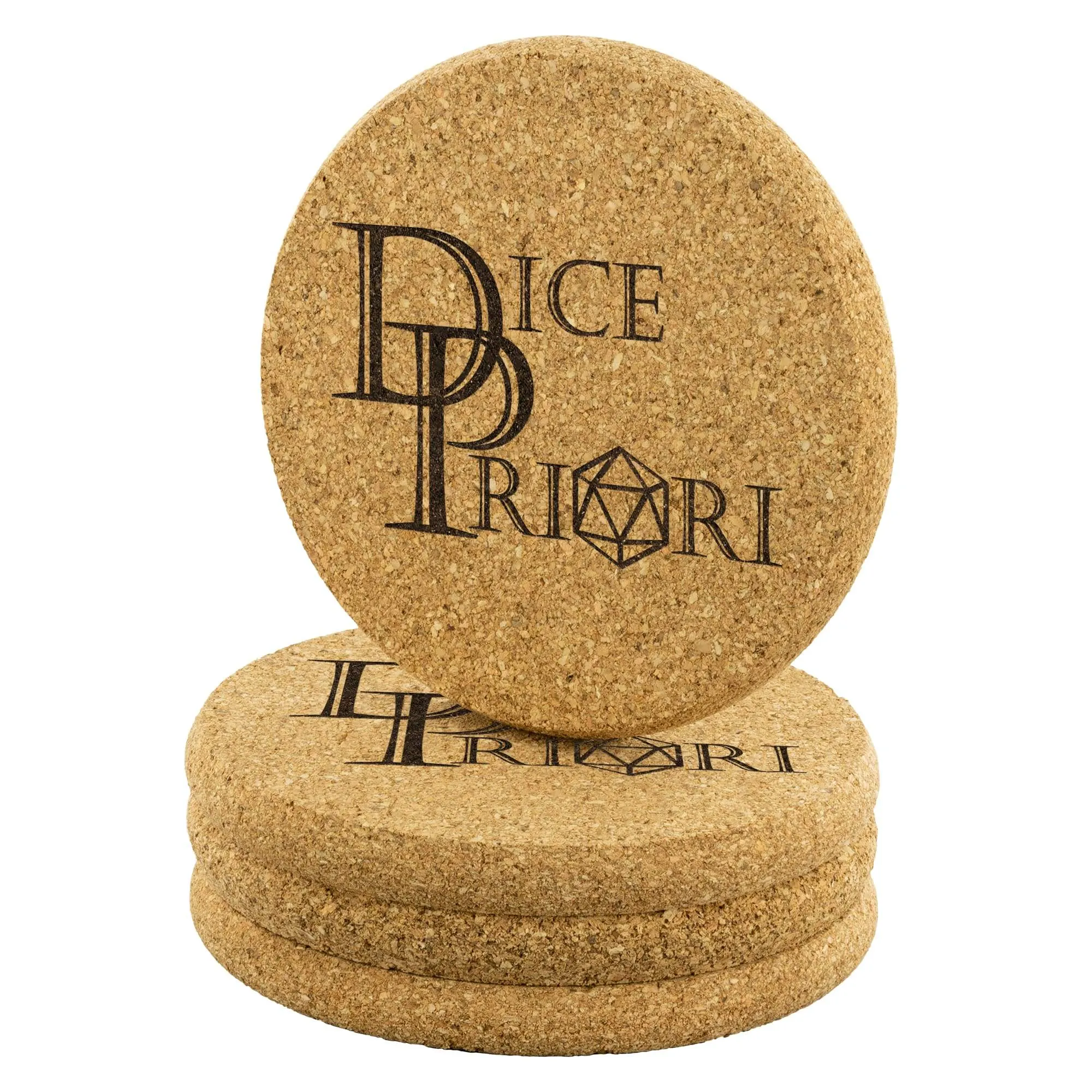 Dice Priori Classic Text Logo Round Cork Coaster (Set of 4)