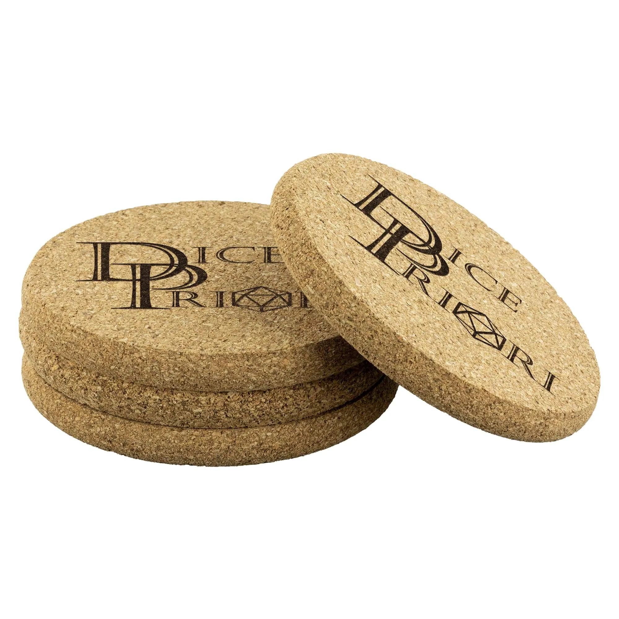 Dice Priori Classic Text Logo Round Cork Coaster (Set of 4)