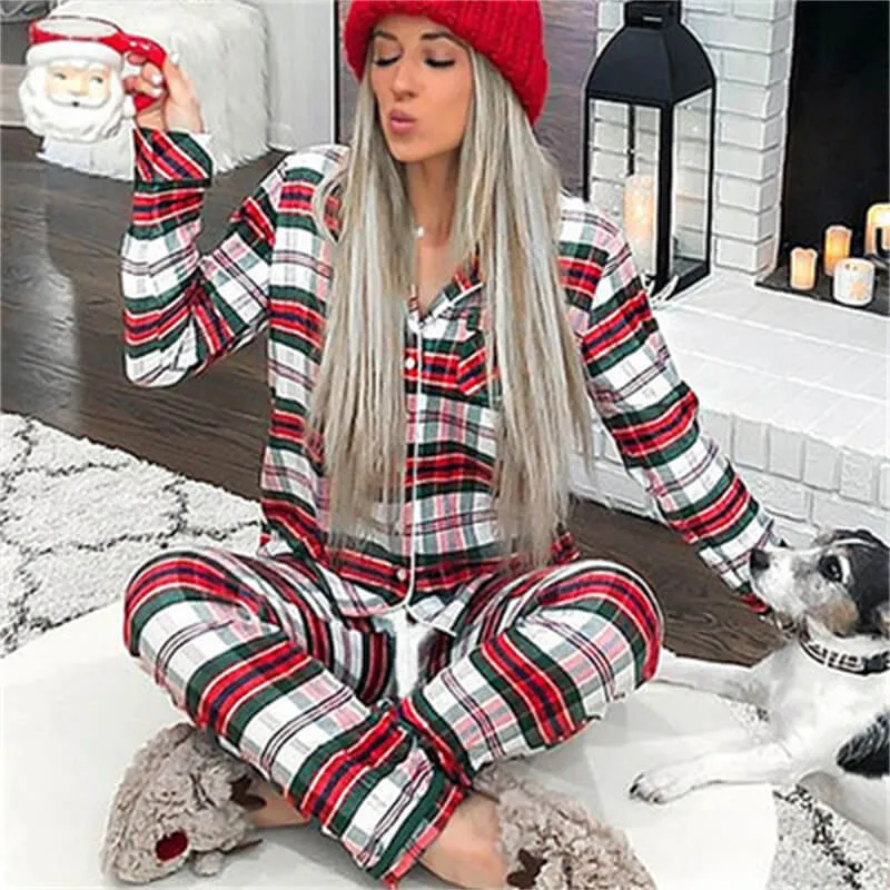 Dream Haven Plaid Long Sleeve Button-Up Pajama Set