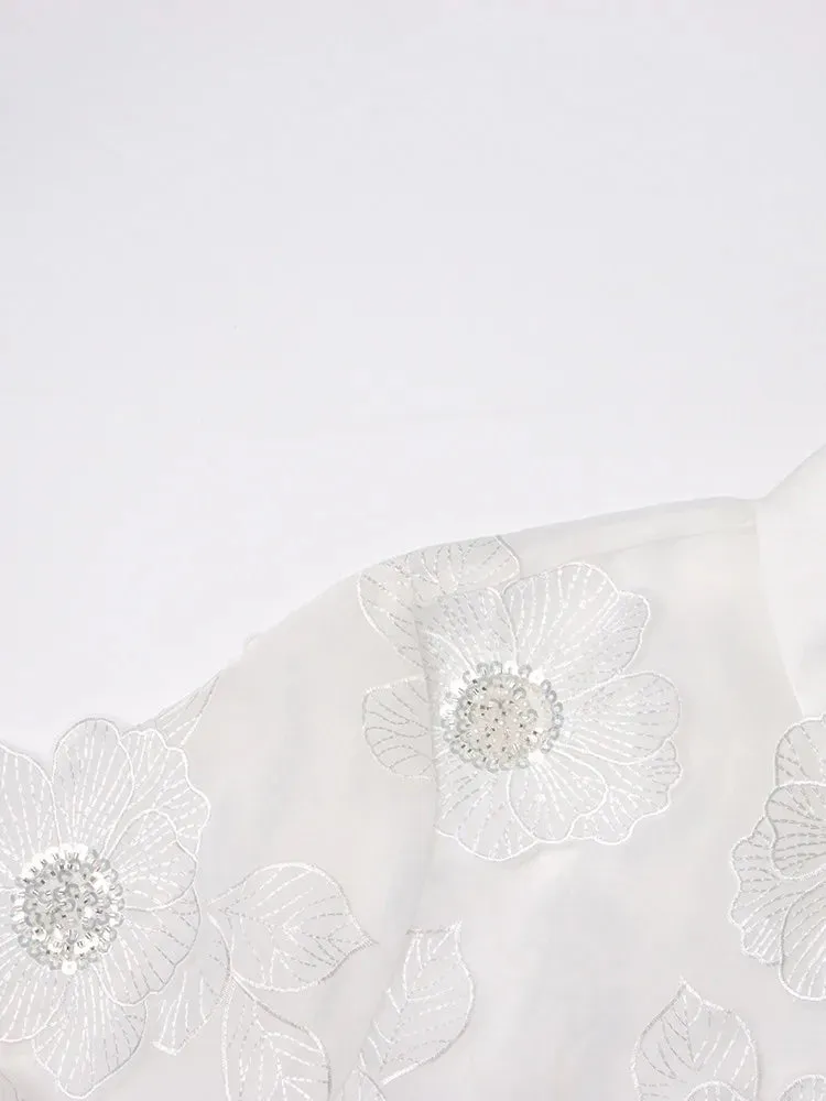 Elegant Long Sleeve Patchwork Appliques Sheer Formal Shirt