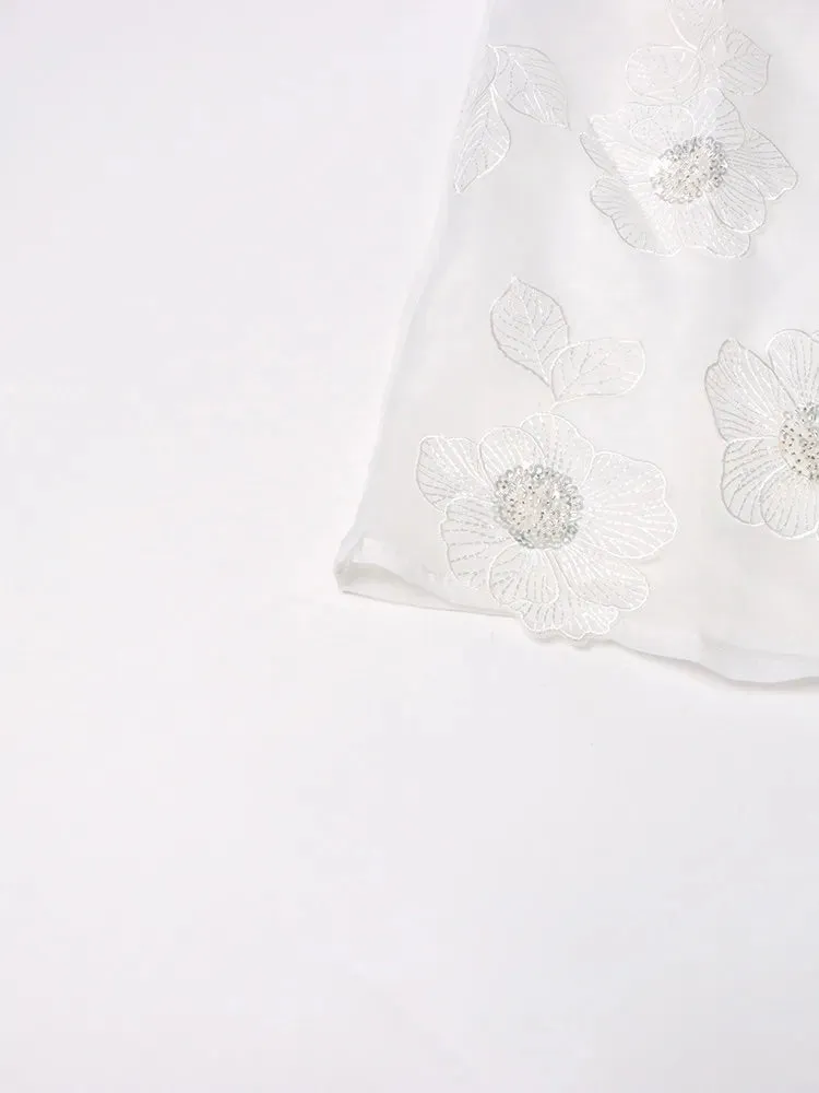 Elegant Long Sleeve Patchwork Appliques Sheer Formal Shirt