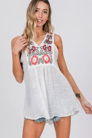 Embroidered Flowy Top
