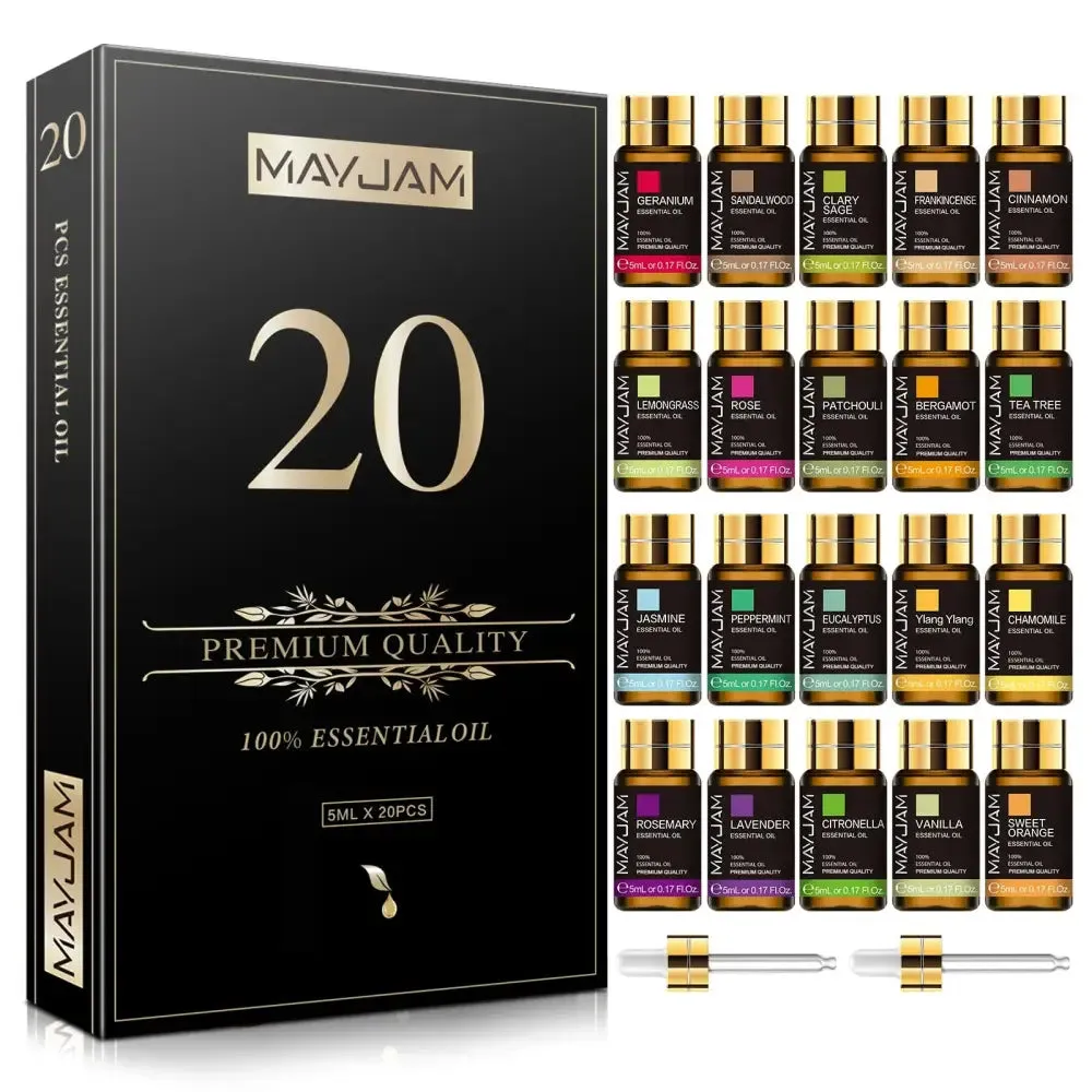 Essential Oils Gift Set 20 Bottles in Elegant Black Gold Box