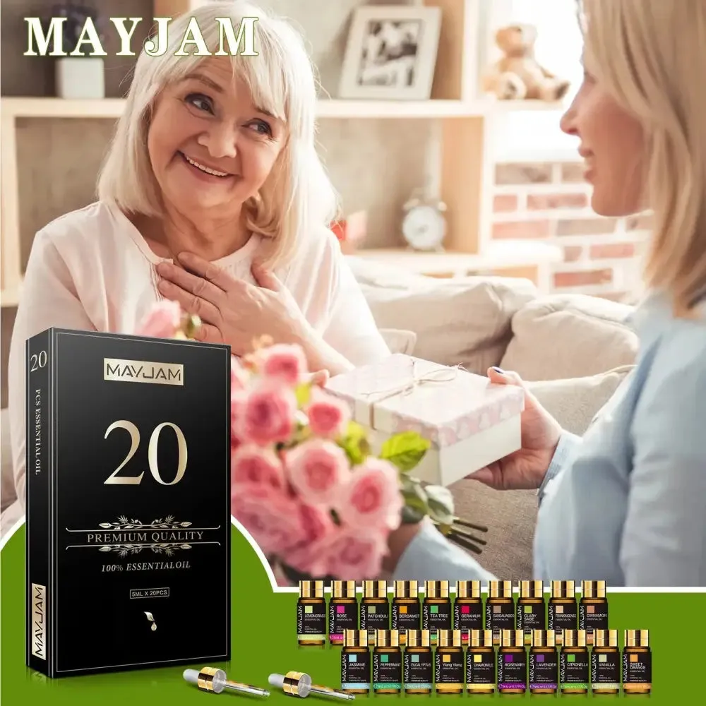 Essential Oils Gift Set 20 Bottles in Elegant Black Gold Box
