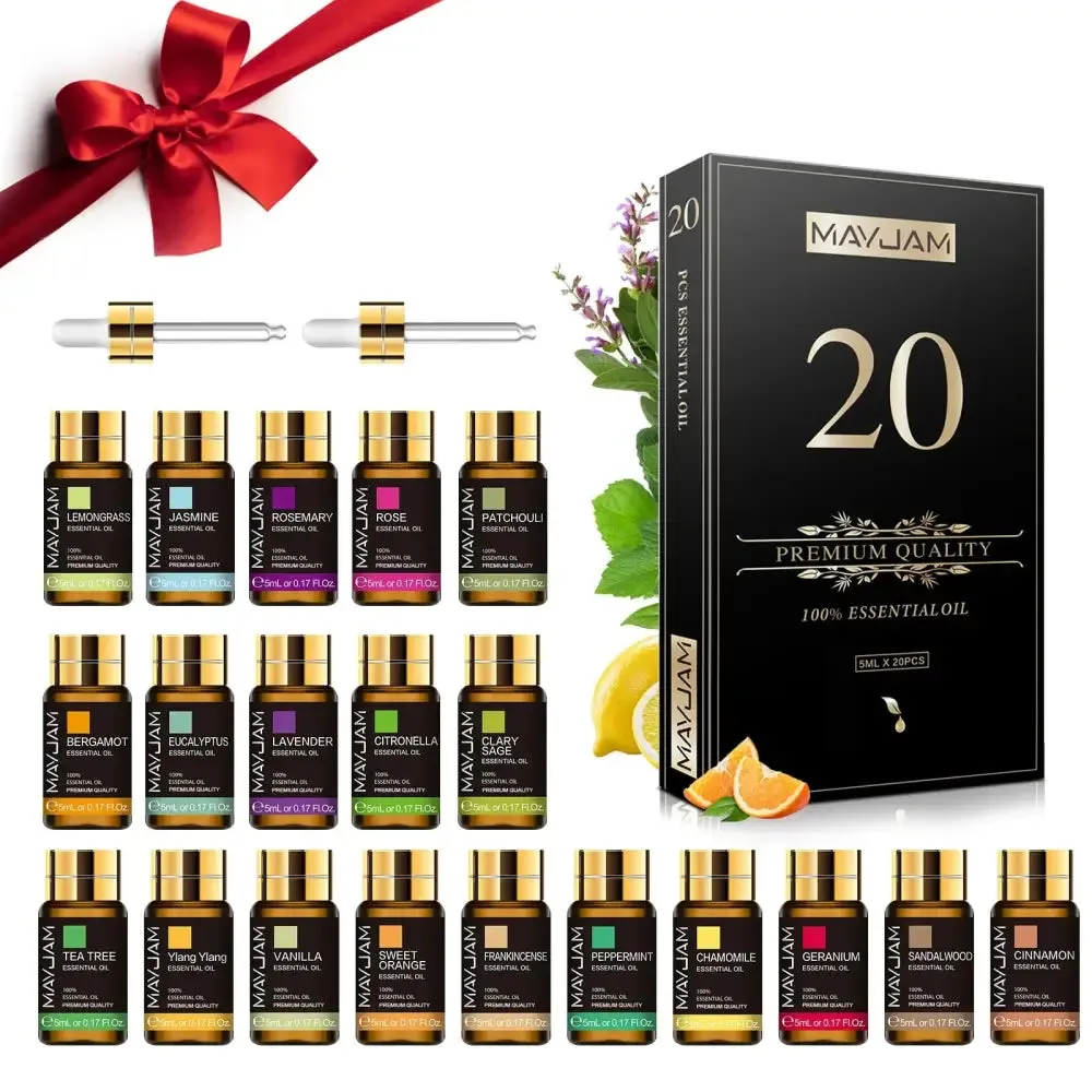 Essential Oils Gift Set 20 Bottles in Elegant Black Gold Box