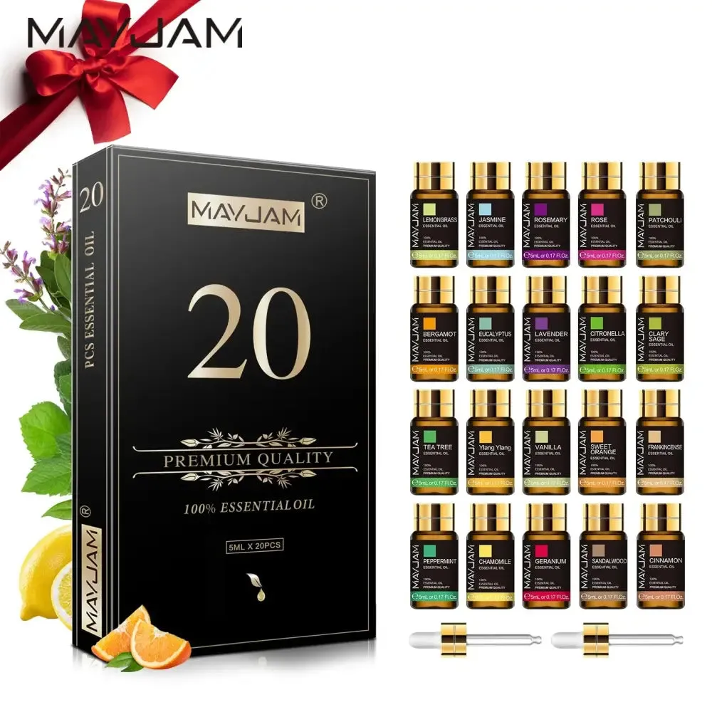Essential Oils Gift Set 20 Bottles in Elegant Black Gold Box