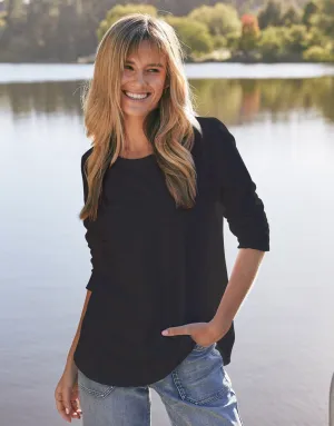 Essential Scoop Hem Long Sleeve T-shirt - Black
