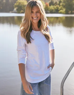 Essential Scoop Hem Long Sleeve T-shirt - White