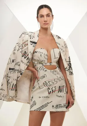 Evolution Print Blazer With Transfer Rhienstone
