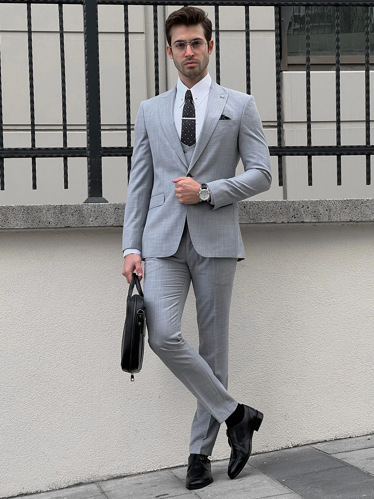 Fabio Gray Slim Fit Woolen Suit for Modern Men