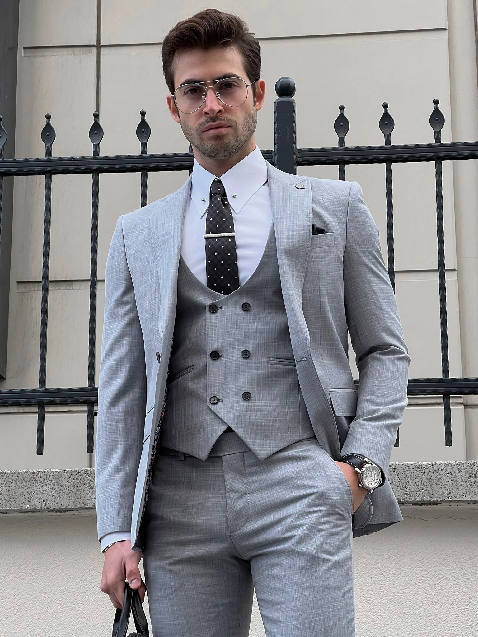 Fabio Gray Slim Fit Woolen Suit for Modern Men