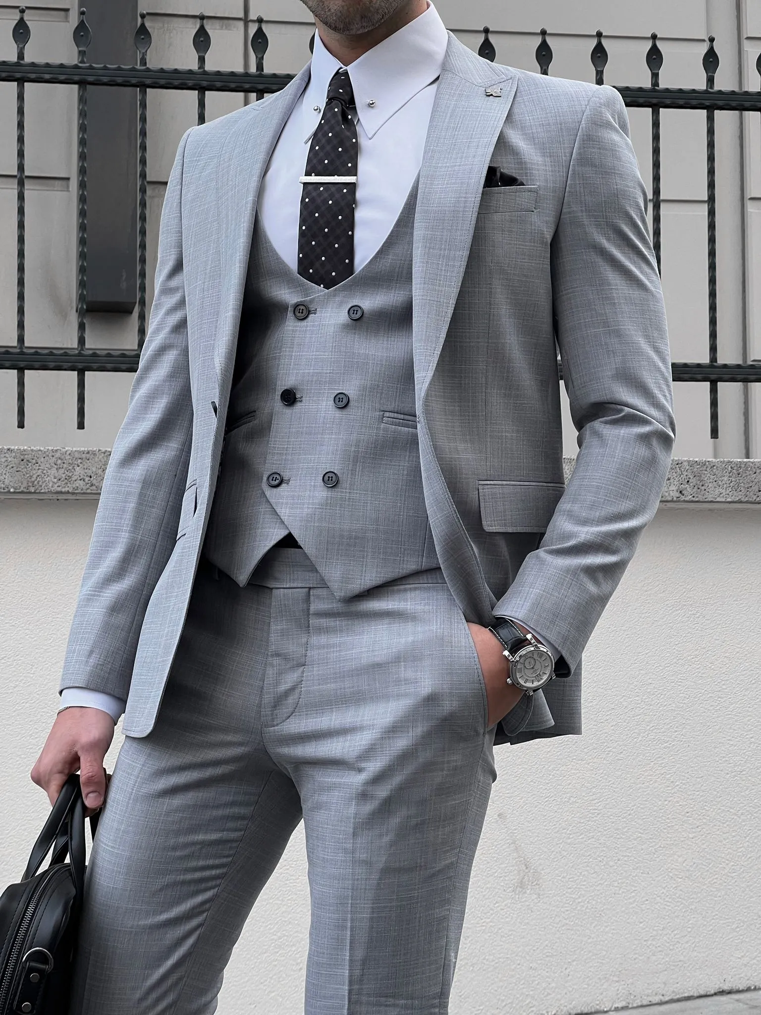 Fabio Gray Slim Fit Woolen Suit for Modern Men