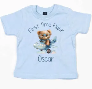First Time Flyer personalised t-shirt with Blue design - various colour tops