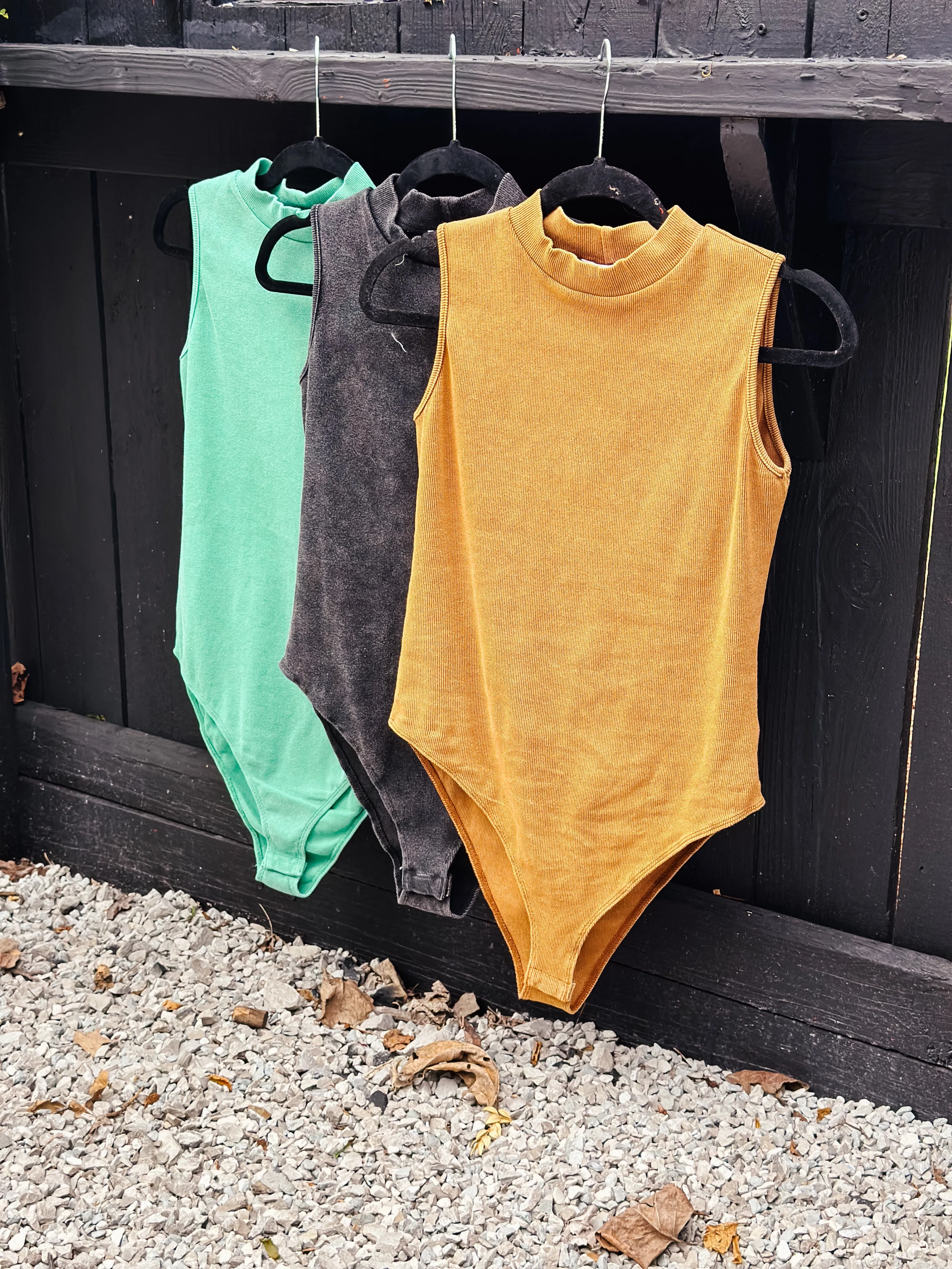 Fitted Mock Neck Micro Rib Washed Bodysuit