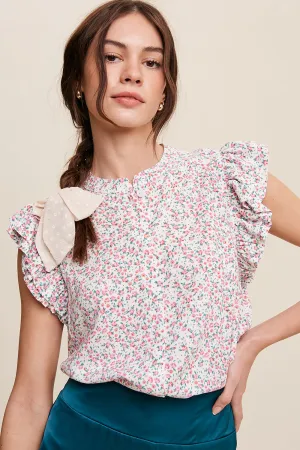 Floral Print Button Down Ruffle sleeves Blouse