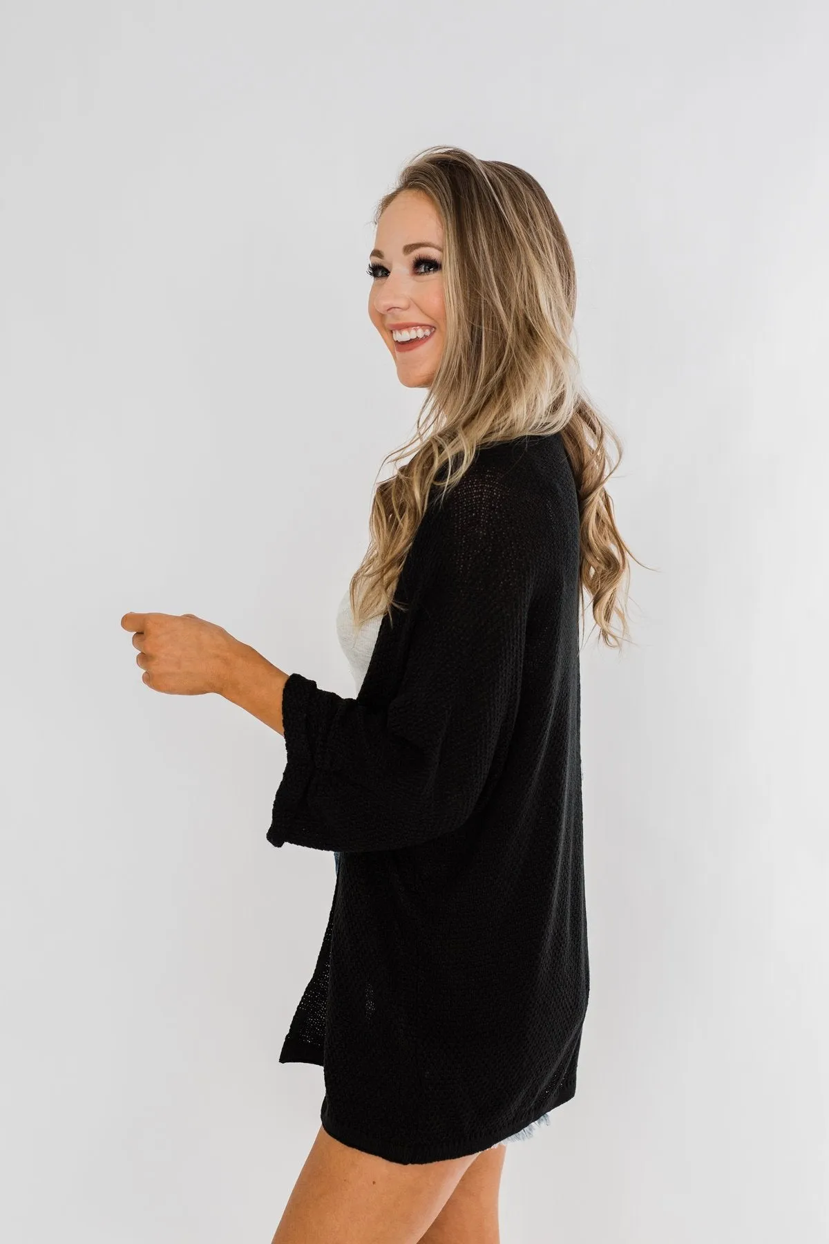 Forever On My Mind Knit Cardigan- Black