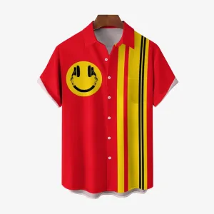 Funny Smiling Headphone Bowling Shirt Plus Size Casual Short Sleeve Shirt 2404000641
