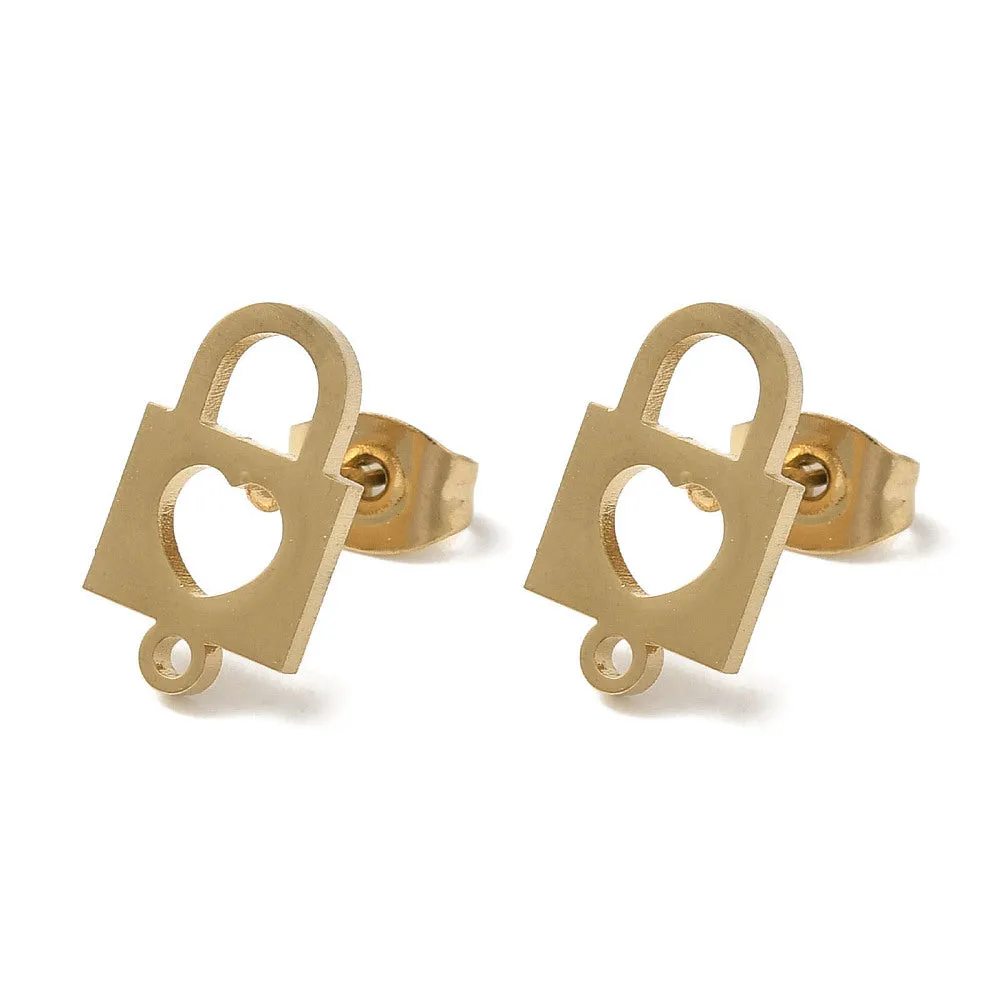Gold Lock & Heart Stud tops x 8 pieces