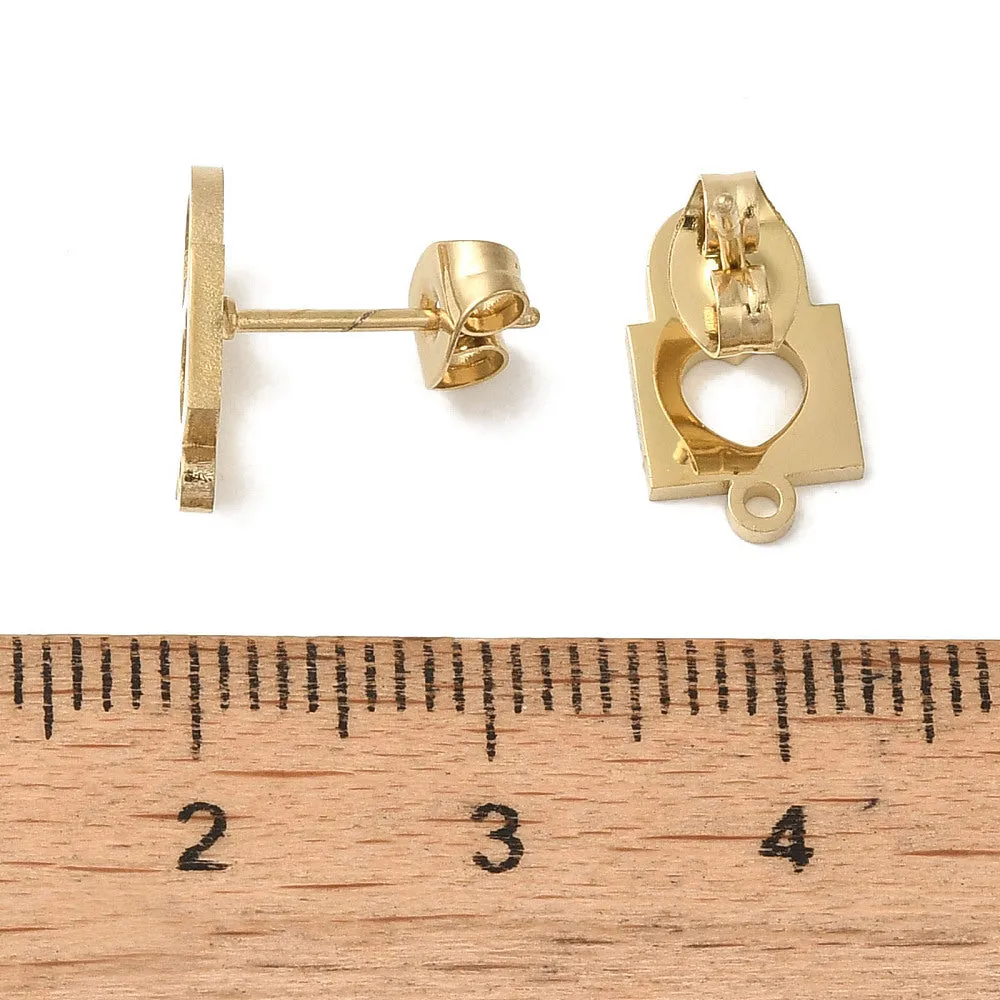 Gold Lock & Heart Stud tops x 8 pieces