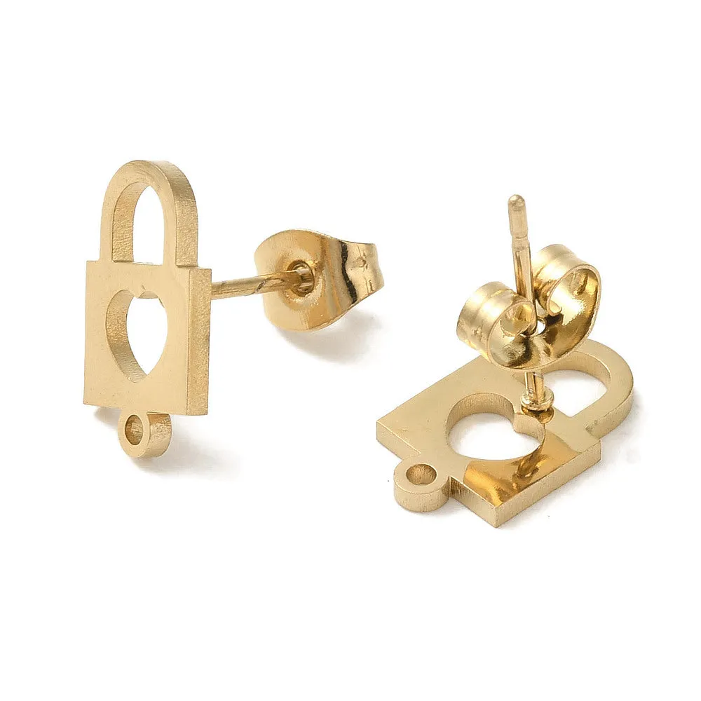 Gold Lock & Heart Stud tops x 8 pieces
