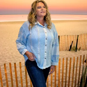 Gone Coastal Long Sleeve Button up Gauze Patchwork Top | Cottage Beach Boutique