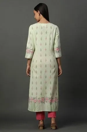 Green Floral Printed Straight Kurta
