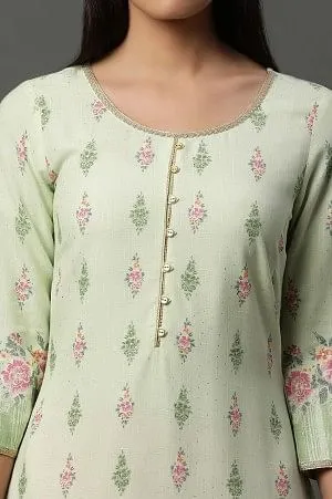 Green Floral Printed Straight Kurta